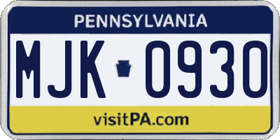 PA license plate MJK0930