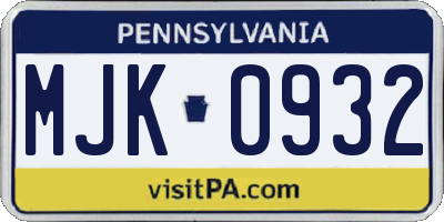 PA license plate MJK0932