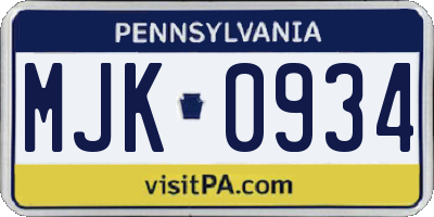PA license plate MJK0934