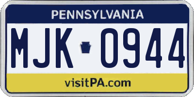 PA license plate MJK0944