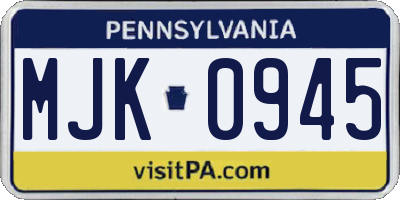 PA license plate MJK0945