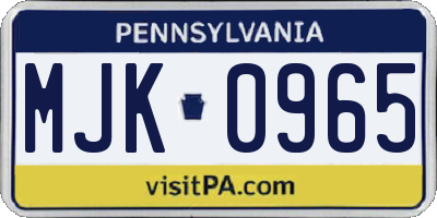 PA license plate MJK0965