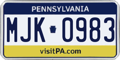 PA license plate MJK0983