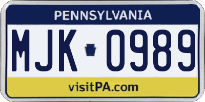 PA license plate MJK0989