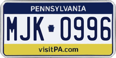 PA license plate MJK0996