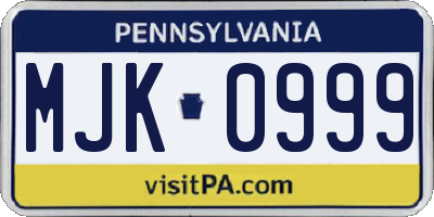 PA license plate MJK0999