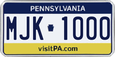 PA license plate MJK1000