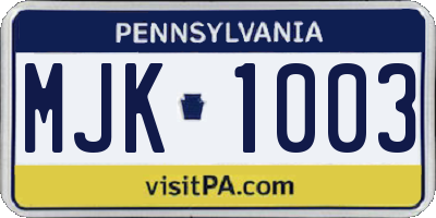PA license plate MJK1003
