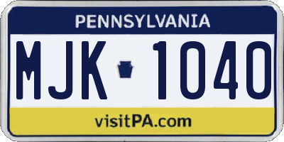 PA license plate MJK1040