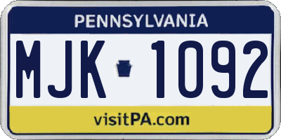 PA license plate MJK1092