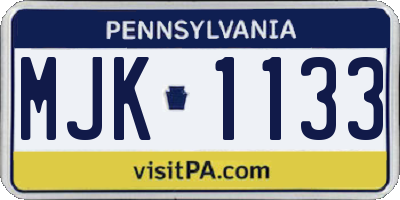 PA license plate MJK1133