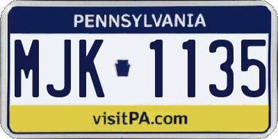 PA license plate MJK1135
