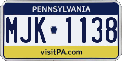 PA license plate MJK1138