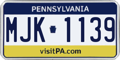 PA license plate MJK1139