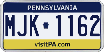 PA license plate MJK1162