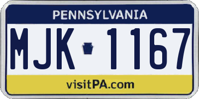 PA license plate MJK1167