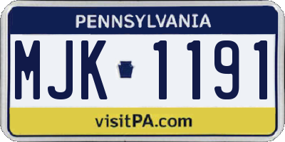 PA license plate MJK1191