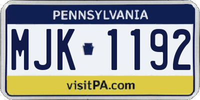 PA license plate MJK1192
