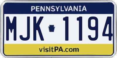 PA license plate MJK1194