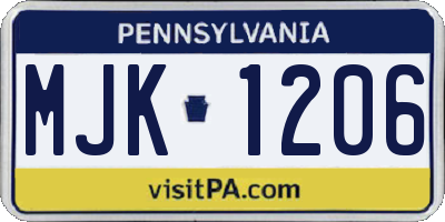 PA license plate MJK1206