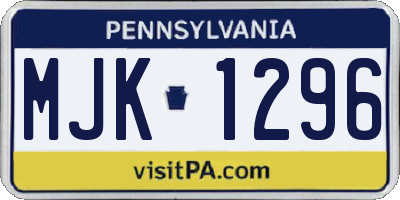 PA license plate MJK1296