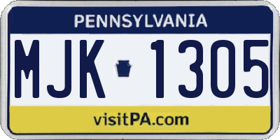 PA license plate MJK1305