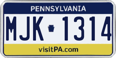 PA license plate MJK1314