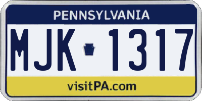PA license plate MJK1317
