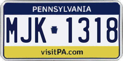 PA license plate MJK1318