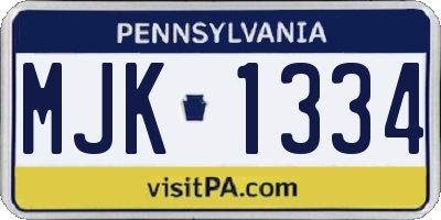 PA license plate MJK1334