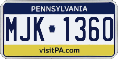 PA license plate MJK1360