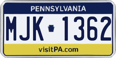 PA license plate MJK1362