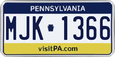 PA license plate MJK1366