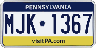 PA license plate MJK1367