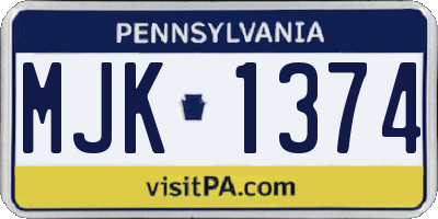 PA license plate MJK1374