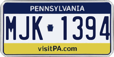 PA license plate MJK1394