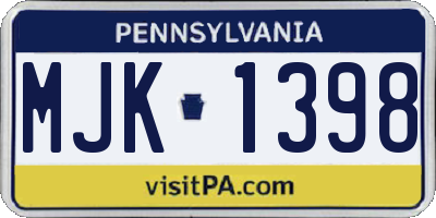 PA license plate MJK1398