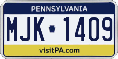 PA license plate MJK1409