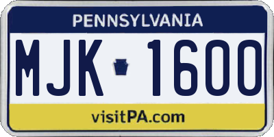 PA license plate MJK1600