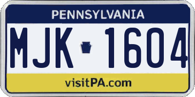 PA license plate MJK1604