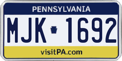 PA license plate MJK1692
