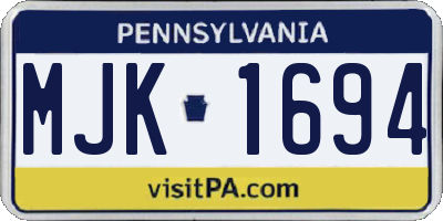 PA license plate MJK1694