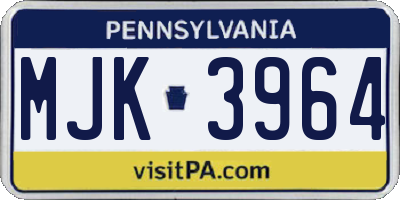 PA license plate MJK3964