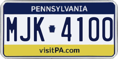 PA license plate MJK4100