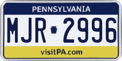PA license plate MJR2996