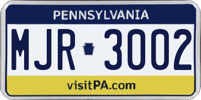 PA license plate MJR3002