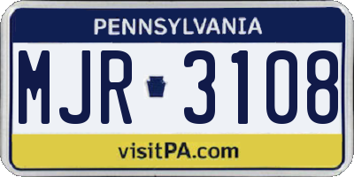 PA license plate MJR3108