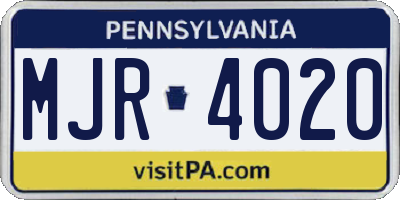 PA license plate MJR4020