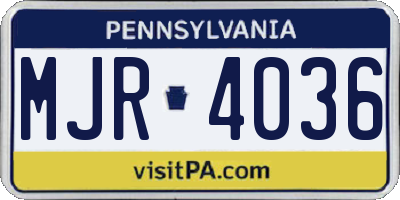 PA license plate MJR4036