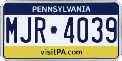 PA license plate MJR4039